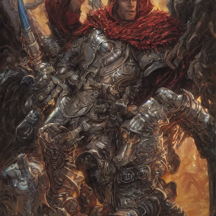 Image similar to a fantasy comic book style portrait painting of a male paladin, art by donato giancola and bayard wu and gustav moreau and wayne barlowe