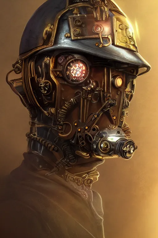 Image similar to steampunk helmet fantasy art mask robot ninja stylized digital illustration sharp focus, elegant intricate digital painting artstation concept art global illumination ray tracing advanced technology chaykin howard and campionpascale and cooke darwyn and davis jack