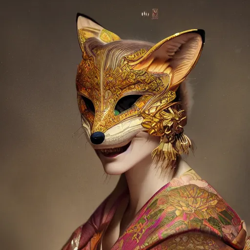 Prompt: a Photorealistic dramatic fantasy render of a beautiful woman wearing a beautiful intricately detailed Japanese Fox Kitsune mask and clasical Japanese Kimono by WLOP,Artgerm,Greg Rutkowski,Alphonse Mucha, Beautiful dynamic dramatic dark moody lighting,shadows,cinematic atmosphere,Artstation,concept design art,Octane render,8K The seeds for each individual image are: [1608755236, 3592307539, 2454852958, 1307143657, 2976485575, 2671225612]