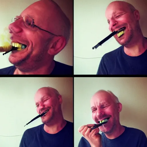 Image similar to My daddy is smoking cannabis and is laughing so much