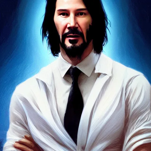 Prompt: portrait of keanu reeves, majestic, elegant, highly detailed, digital painting, artstation, concept art, smooth, sharp focus, illustration, art by artgerm and greg rutkowski and alphonse mucha