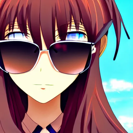 Prompt: anime girl wearing sunglasses , anime