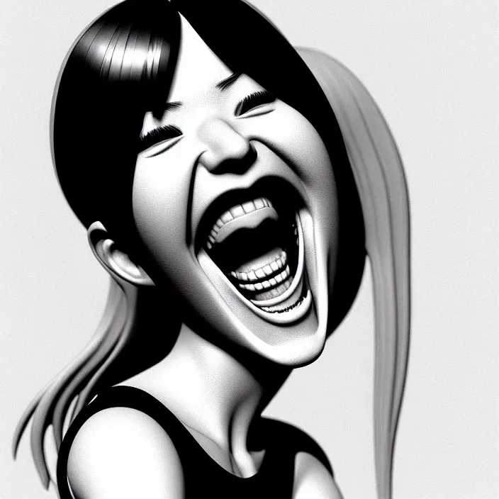 Image similar to portrait of the popular girl laughing at the viewer, by katsuhiro otomo, yoshitaka amano, nico tanigawa, and artgerm rendered with 3 d effect.