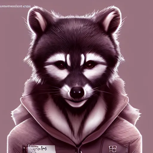 Image similar to a transhuman racoon fursona, highly detailed, by kawacy, trending on artstation, furry art