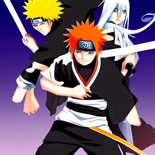 Image similar to Bleach x Naruto crossover character, anime, very very trending, HD Postured Character Art