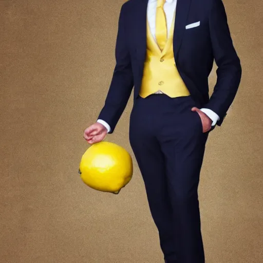 Image similar to a lemon wearing a suit