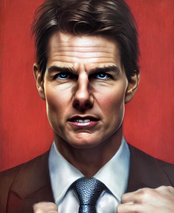 Prompt: portrait of tom cruise as a psychopathic lawyer for the church of scientology, art by denys tsiperko and bogdan rezunenko and tom bagshaw, hyperrealism