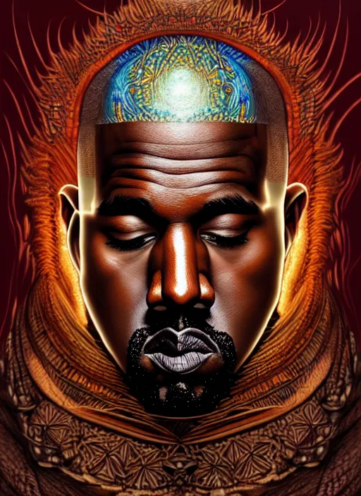 Image similar to : Kanyewest , fantasy magic,  , intricate, sharp focus, illustration, highly detailed, digital painting, concept art, jahbu art and Paul lewin , masterpiece