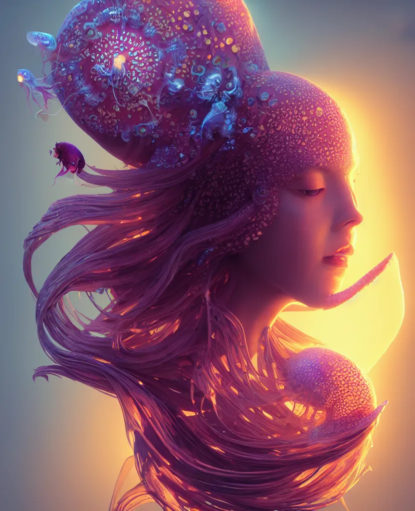 Image similar to goddess close-up portrait. jellyfish phoenix head, nautilus, orchid, skull, betta fish, bioluminiscent creatures, intricate artwork by Tooth Wu and wlop and beeple. octane render, trending on artstation, greg rutkowski very coherent symmetrical artwork. cinematic, hyper realism, high detail, octane render, 8k