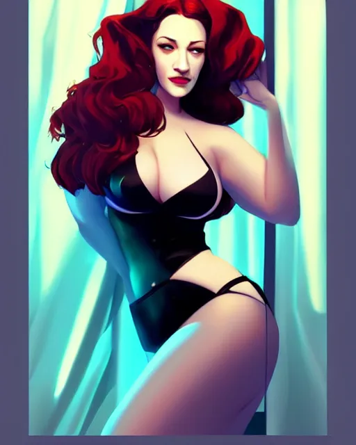 Prompt: kat dennings christina hendricks jennifer tilly, wearing belt, by wlop and ilya kuvshinov and artgerm, gorgeous, stunning, alluring, artstation, deviantart, digital art