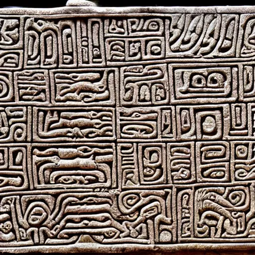 Image similar to a high detailed picture of mayan hieroglyphics showing ufos 4k