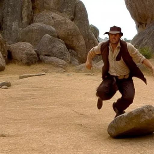 Image similar to Indiana Jones running from rolling boulder trap in ancient temple movie scene