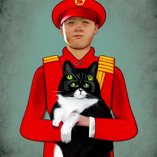 Image similar to digital art of a cat wearing a communist uniform