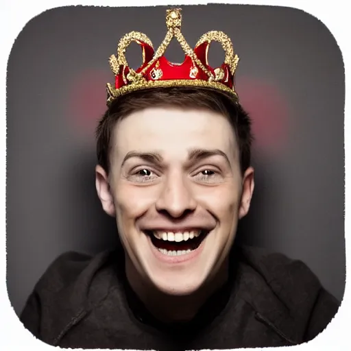 Image similar to man with red eyes and a crown grinning