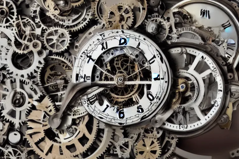 Prompt: A endless dimension of clocks, gears and other mechanical mechanisms