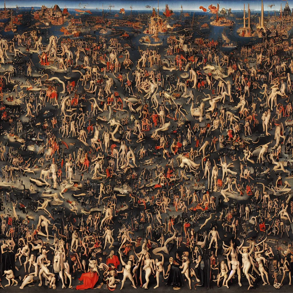 Image similar to hell, hans memling, cyberpunk style