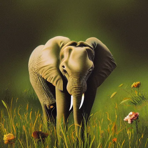 Prompt: an elephant on a green meadow art by Disney Walt