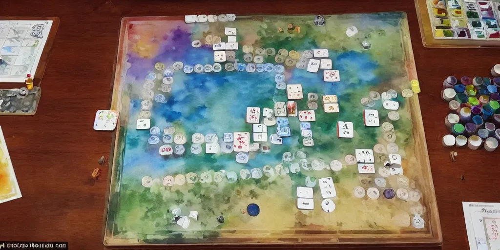 Prompt: I'm a genius! I am the King of the watercolor tableau. I win everyone and I'm in points. I love HOBBY GAMES BOARD GAMES