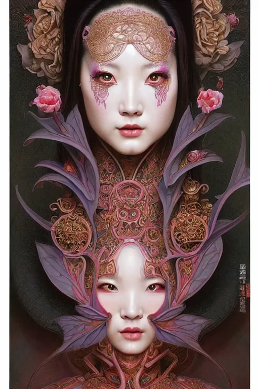 Image similar to symmetrical painting, a beautiful female immortal in transitional chinese dress, pretty, perfect face, elegant, ornate, luxury, elite, matte painting, by artgrem, by james jean, by brian froud, by wayne barlowe