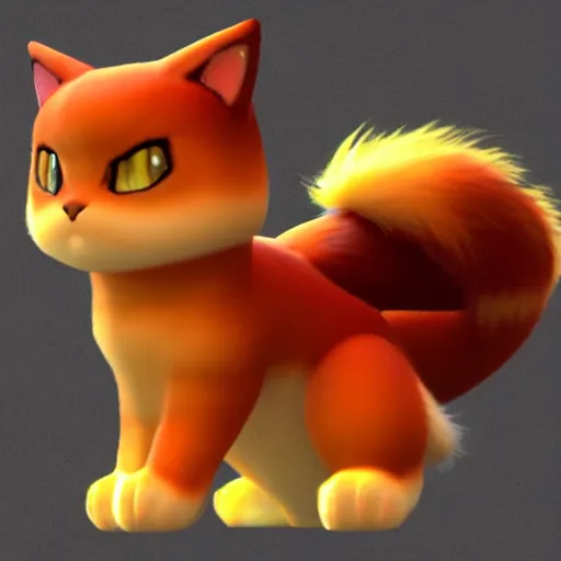 Prompt: an adorable cat dog fire pokemon like growlithe. very cute friendly. fluffy. beautiful. digital render.