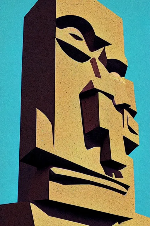 Image similar to cubist moai statue cutout digital illustration cartoon colorful beeple