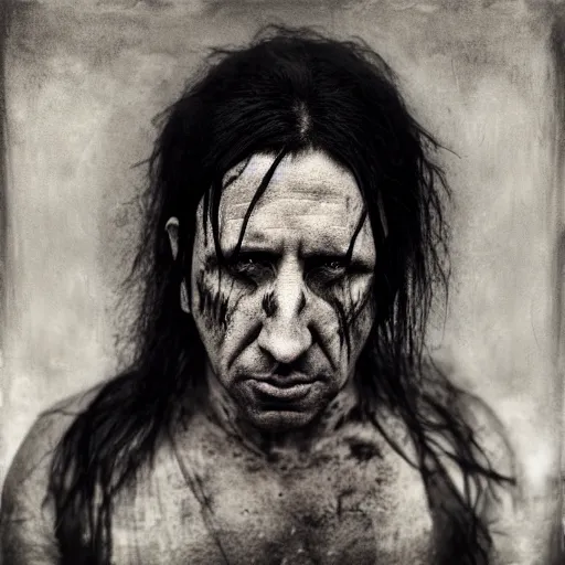 Image similar to portrait of trent reznor with long hair as a zombie by lee jeffries and michael hussar, award winning, sony a 7 r