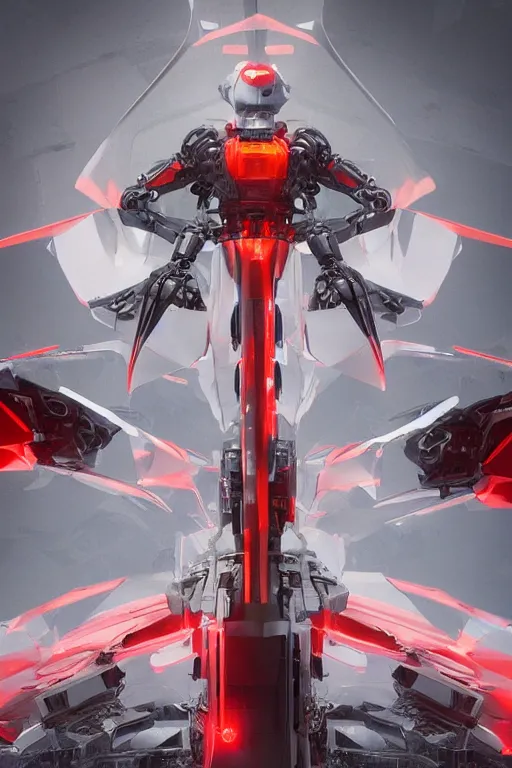 Prompt: professional photograph of a beautiful neo - futuristic simplified symmetrical mechangel mech and monolith by ilm, denis villeneuve, emmanuel shiu, zaha hadid, vapor, cinematic architectural scale, red paint detail, manga, dramatic, volumetric, concept art, hard surface, hyperrealism, high detail, trending on artstation, sharp focus, rendered in octane