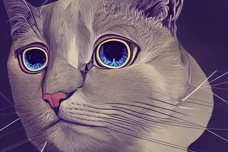 Image similar to portrait of surreal cat with 3rd eye, dmt, trippy, highly detailed, photorealistic, reflections, smooth, sharp focus, concept art, illustration, beautiful, geometric, trending on artstation, cinematic, featured on behance , artwork by WLOP and Tran, Ross