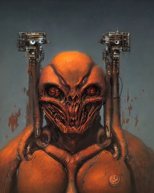 Image similar to portrait of a strogg cyborg from quake 2, by beksinski, trending on artstation, 4 k,