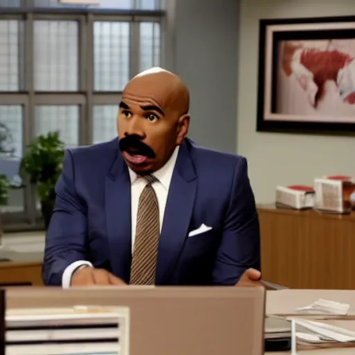 Image similar to a screen still of steve harvey playing dwight in the office