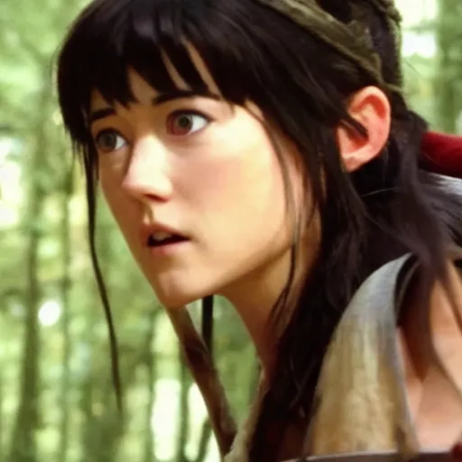 Prompt: mary elizabeth winstead as live action princess mononoke, still frame, sharp focus, cinematic, filmic