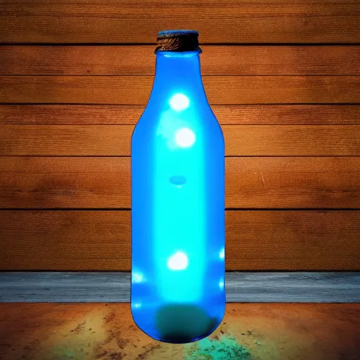 Prompt: soda bottle filled with glowing magical liquid