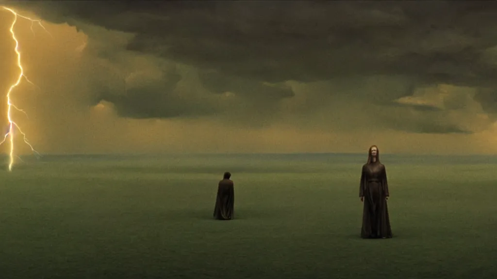 Prompt: lightning in a bottle, film still from the movie directed by denis villeneuve and david cronenberg with art direction by salvador dali and zdzisław beksinski, wide lens