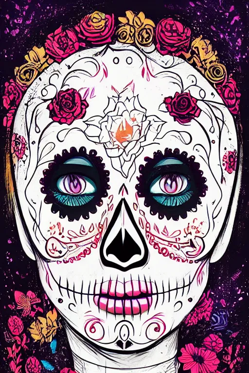 Prompt: Illustration of a day of the dead girl, art by Petros Afshar