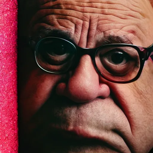 Image similar to closeup portrait Danny DeVito as kirby, pink blob, nintendo, by Steve McCurry and David Lazar, natural light, detailed face, CANON Eos C300, ƒ1.8, 35mm, 8K, medium-format print