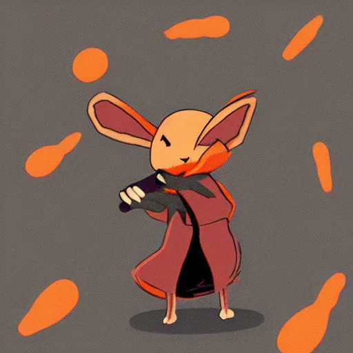 Image similar to an evil rabbit wielding a carrot as a weapon, boss battle