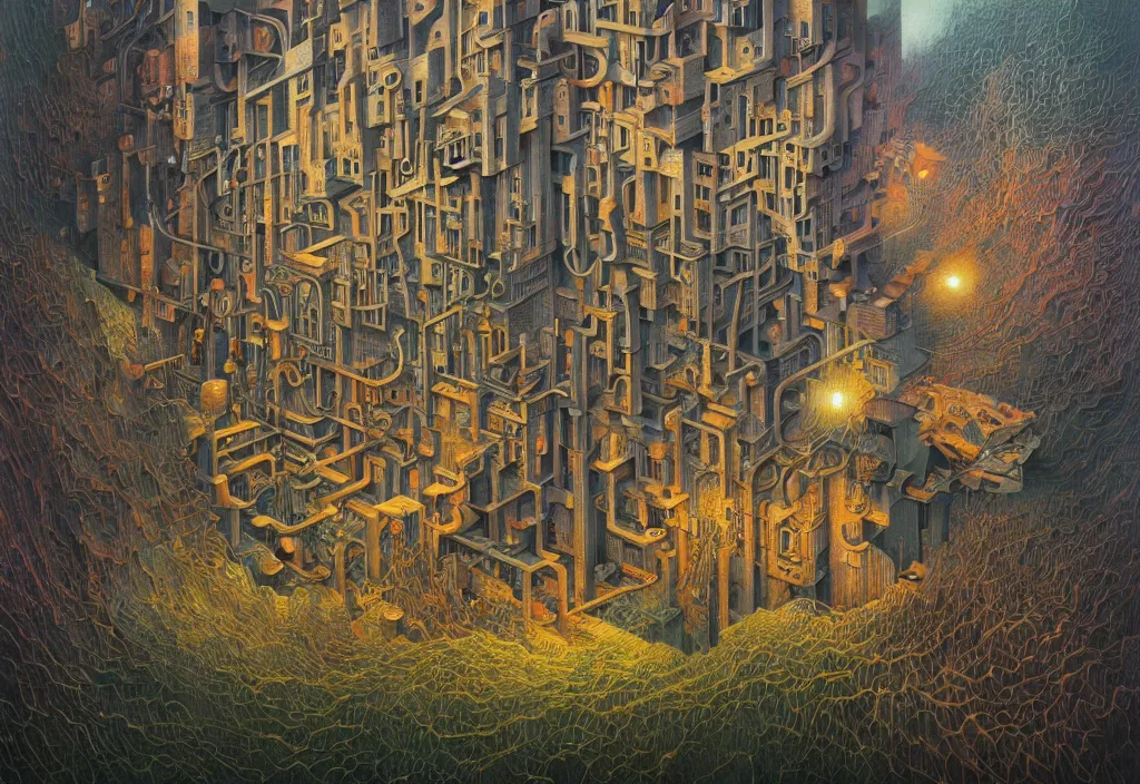 Image similar to hyper detailed 3d render like a Oil painting - a slow descent into madness, by Jacek Yerka, Mariusz Lewandowski, Houdini algorithmic generative render, Abstract brush strokes, Masterpiece, Edward Hopper and James Gilleard, Zdzislaw Beksinski, Mark Ryden, Wolfgang Lettl, hints of Yayoi Kasuma, octane render, 8k