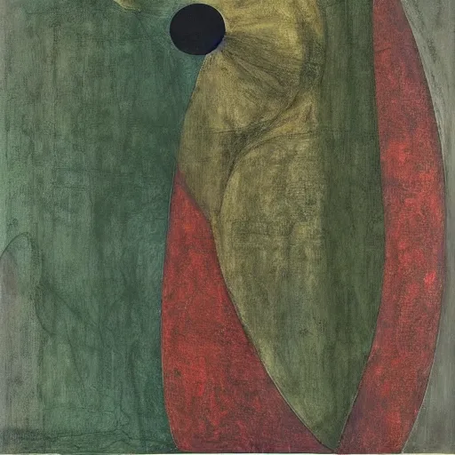 Prompt: ecstatic, unified burnt umber, fern green by barbara hepworth. a beautiful experimental art of a woman with long flowing hair, wild animals, & a dark, starry night sky.