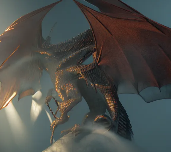 Image similar to Light shining through the skin of a dragon's wing, Subsurface Scattering, Unreal Engine, Renderer, Rendering, Octane, Redshift