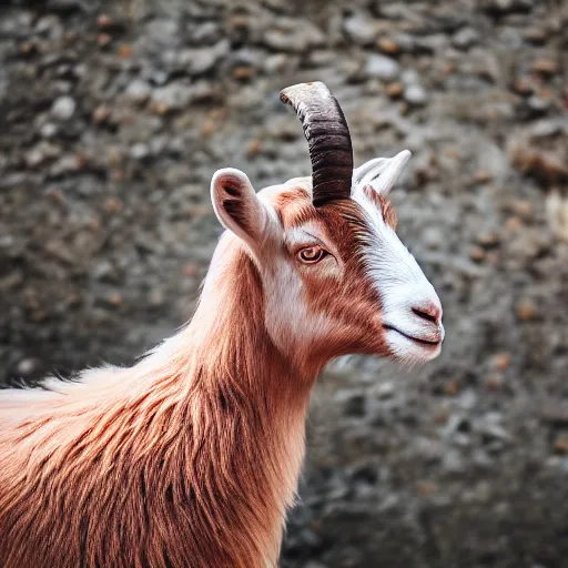 Prompt: a goat made of peach skin, 8 k, 4 k, professional photography, award winning photo