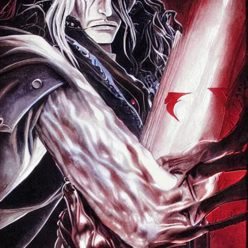 Image similar to A portrait of Alucard from Castlevania Symphony of the Night, very beautiful painting by Ayami Kojima