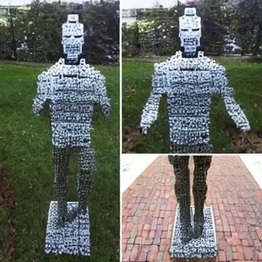 Image similar to a statue of Iron Man made from beer bottles