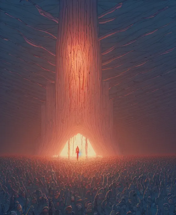 Image similar to an simplicity, minimalist building made of bloody viscera and organs, crowds of people, by dan mumford, yusuke murata, makoto shinkai, ross tran, cosmic, heavenly, god rays, cinematic, unreal engine, cel shaded, featured on artstation, pixiv