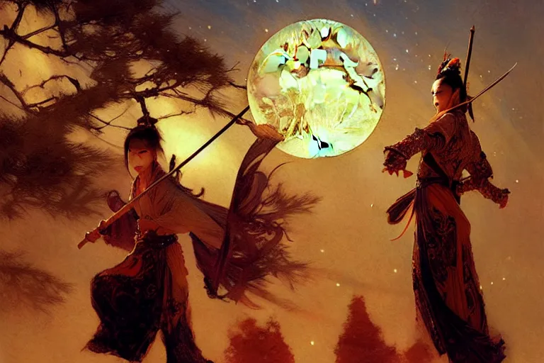 Image similar to wuxia, moon, river, night, painting by gaston bussiere, craig mullins, j. c. leyendecker