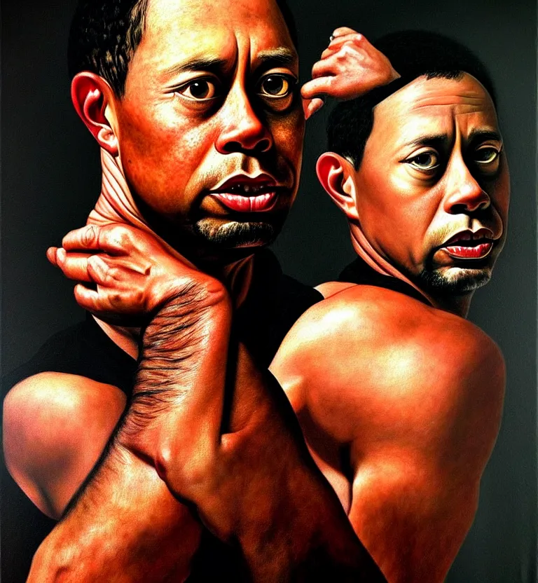 Image similar to realistic tiger woods portrait by caravaggio.