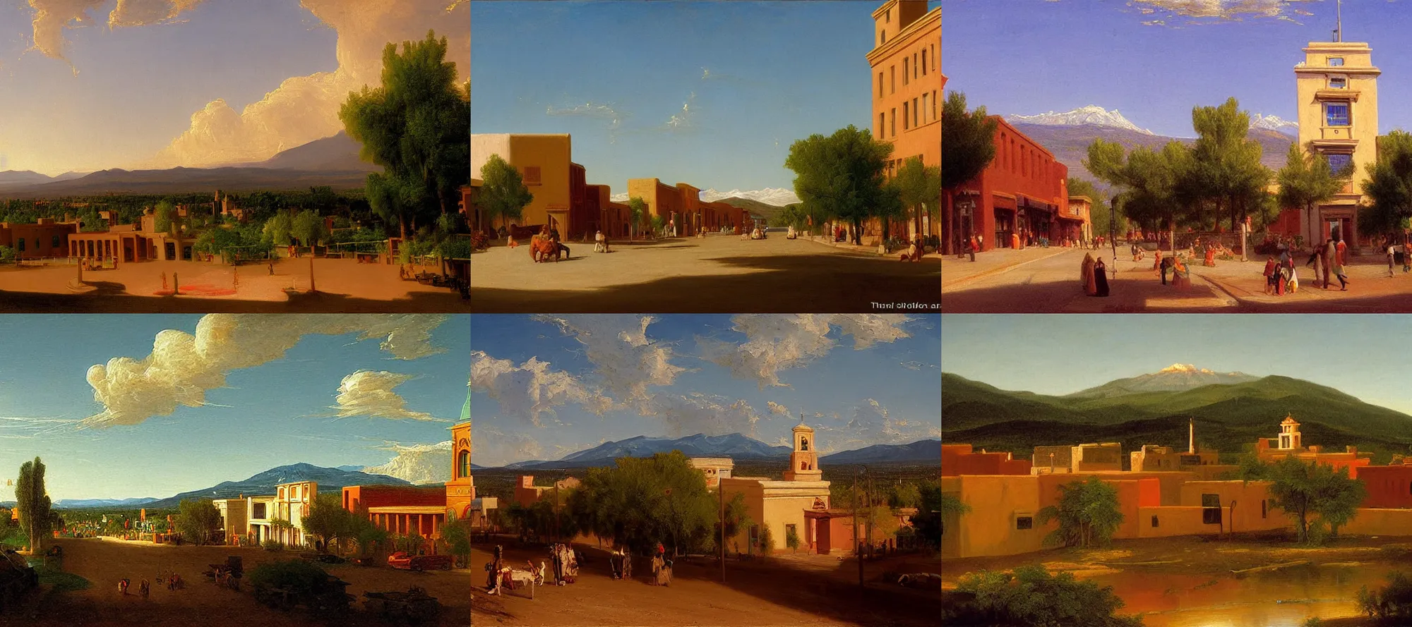 Prompt: downtown santa fe, painting by thomas cole