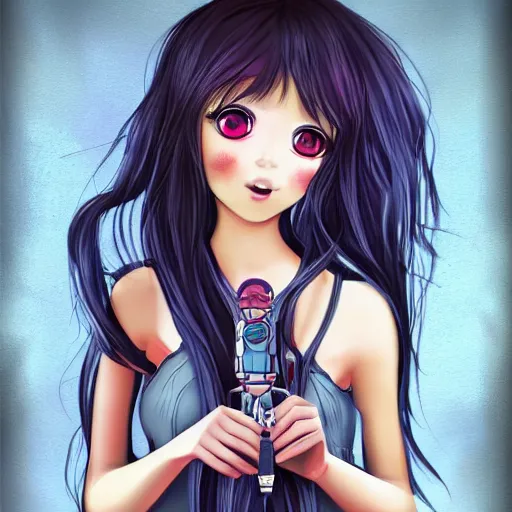 Image similar to portrait of a cute beautiful girl holding a balisong, anime digital art, creepy