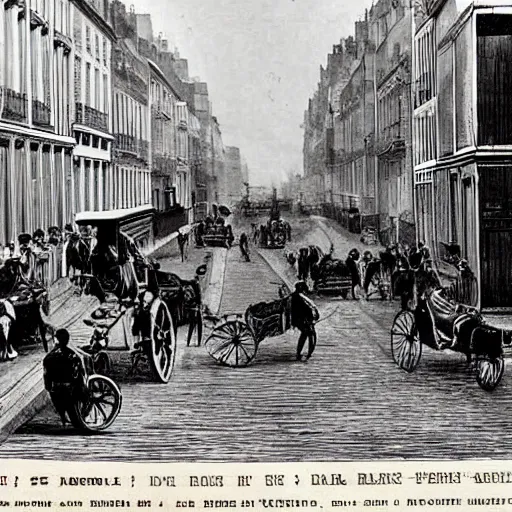 Prompt: une rue de paris vide avec des voitures garees en 1 8 4 5