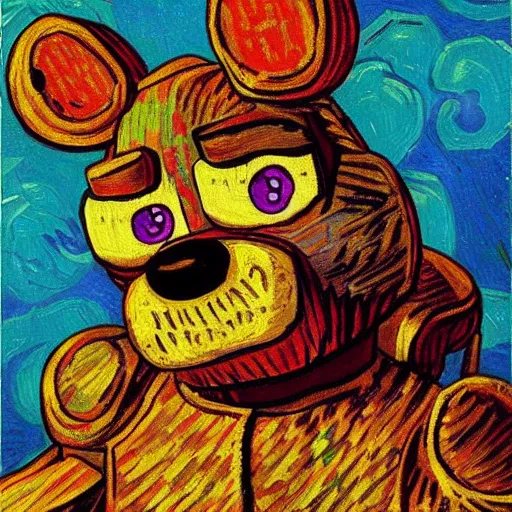 Image similar to five nights at freddy's painting by van gogh