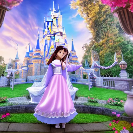 Image similar to a very detailed, ultra-realistic, pleasant, beautiful, funny, smooth 3D CG render, semirealistic anime style, close-up of a gorgeous, cute, gentle, noble priestess magician princess girl wearing dress and jewelry, in a glorious magic kingdom with castle and walls, relaxing calm vibes, fairytale, octane render